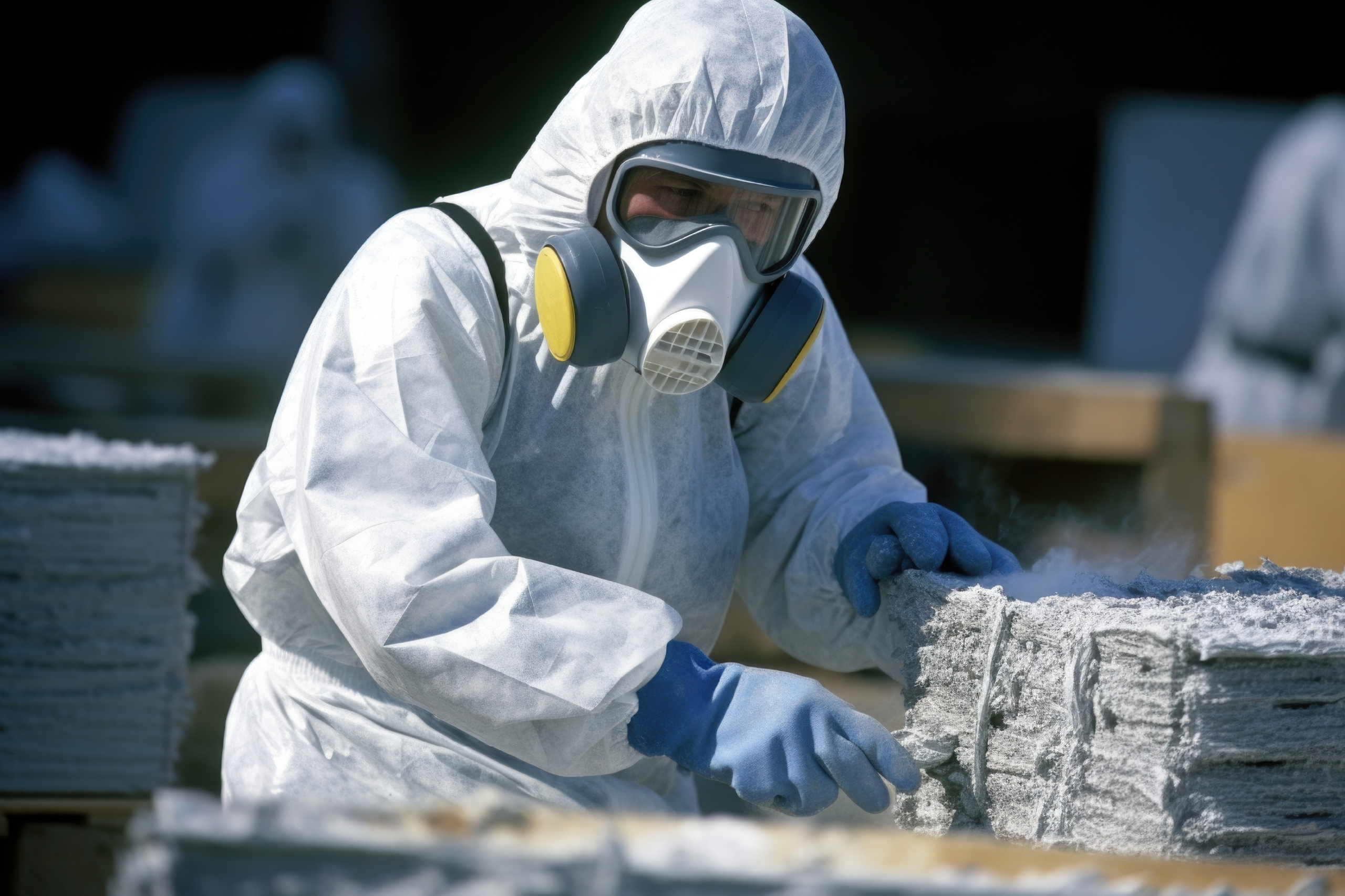 A man in a hazmat suit dealing with insulation