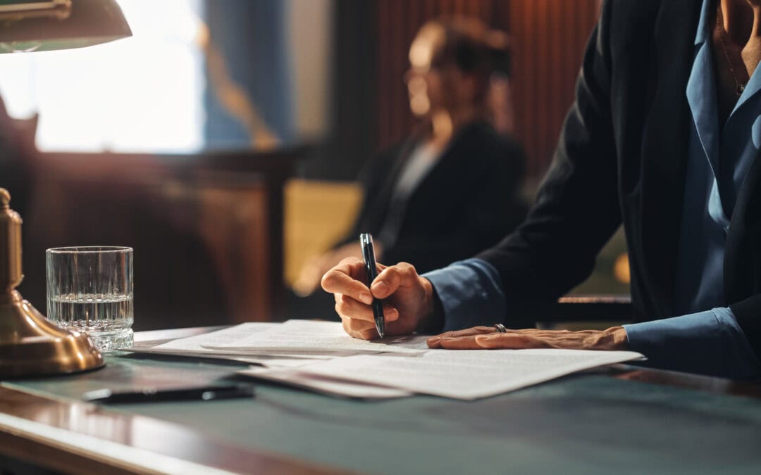 Female Public Defender Writes Down Arguments for Defence Strategy. Successful Attorney Lawyer Fight for Freedom of Her Client with Supporting Evidence. Close Up.