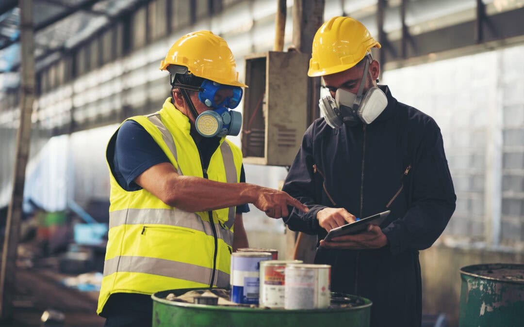 Workers with gas masks