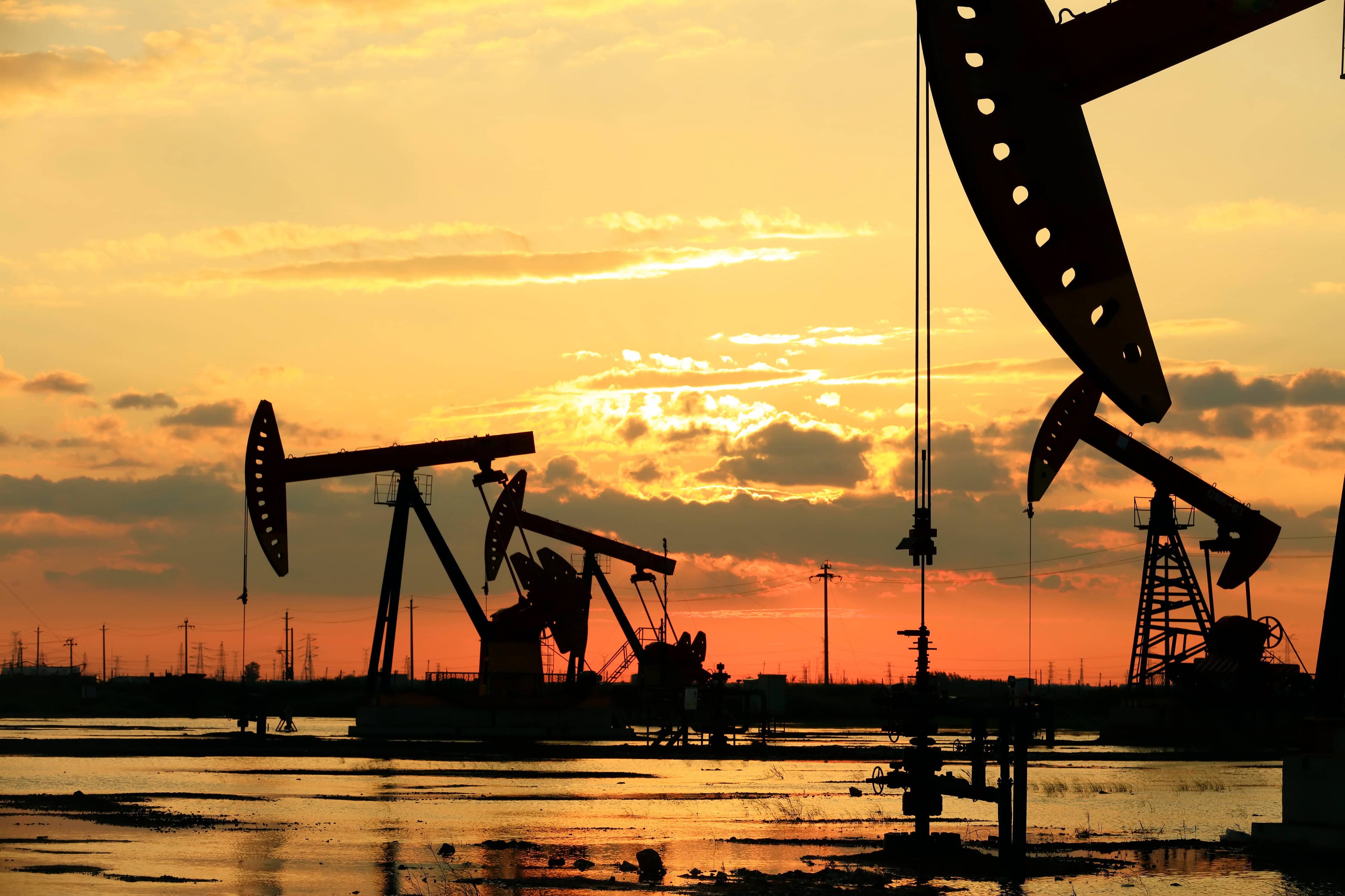 Oil field site, in the evening,