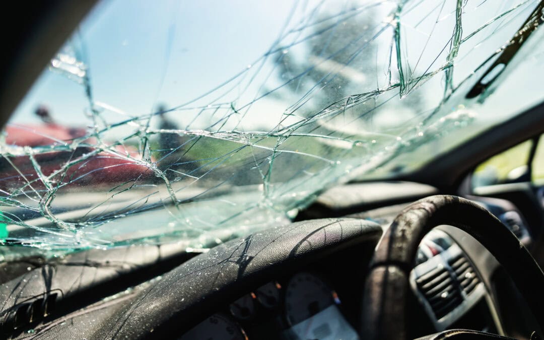 Closeup of crashed car window in car accident