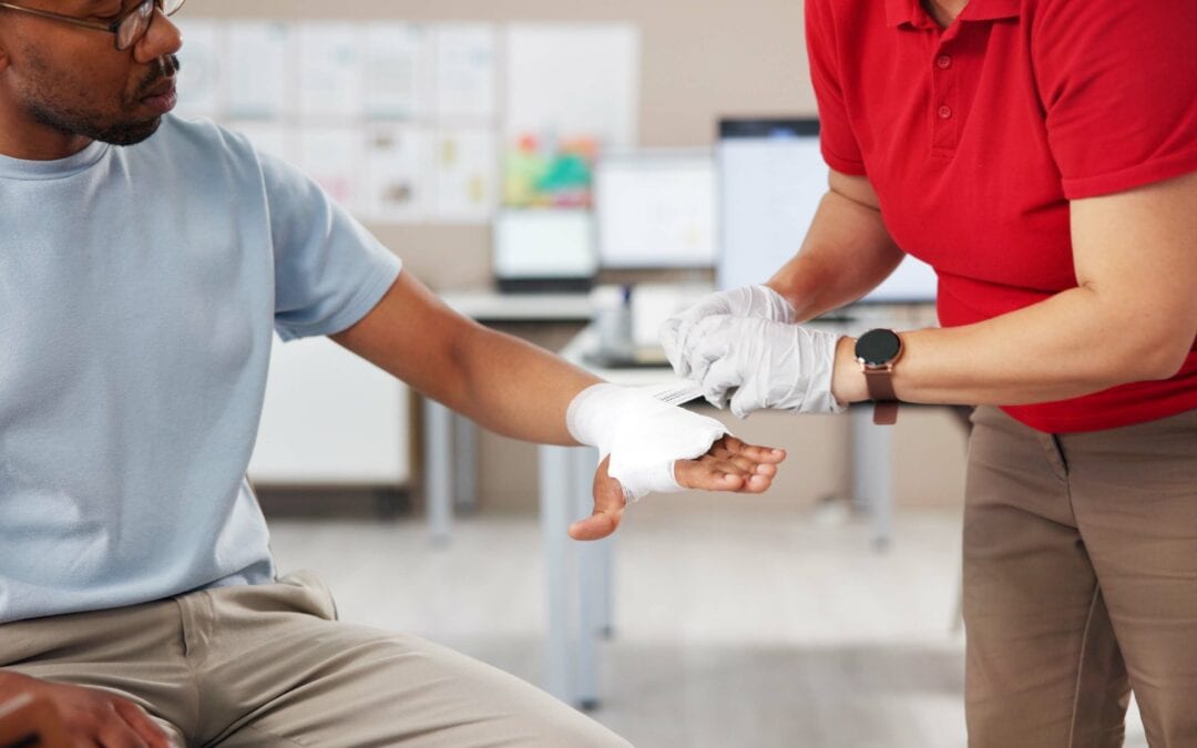 person with burn injury being treated by a professional