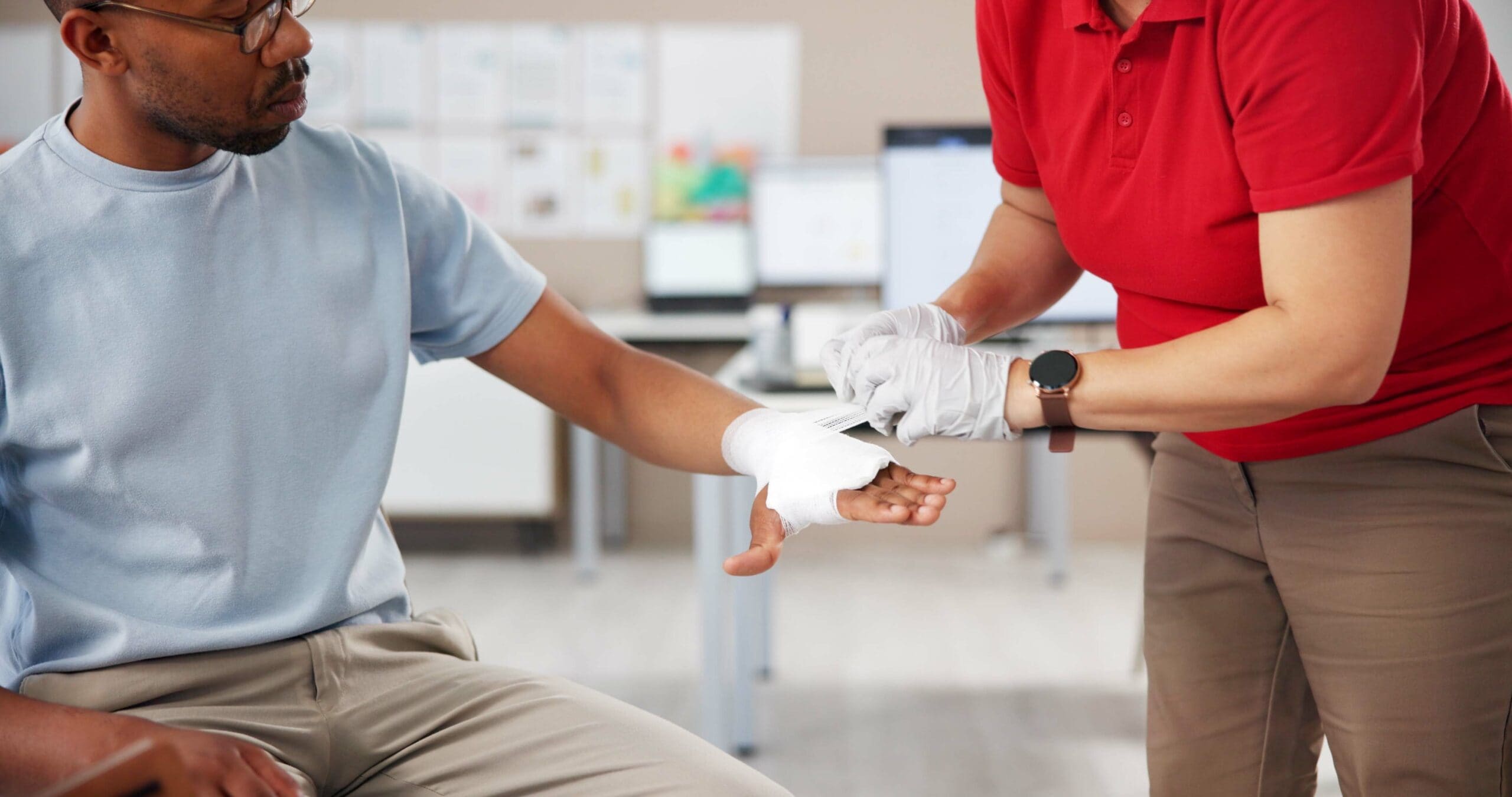 person with burn injury being treated by a professional