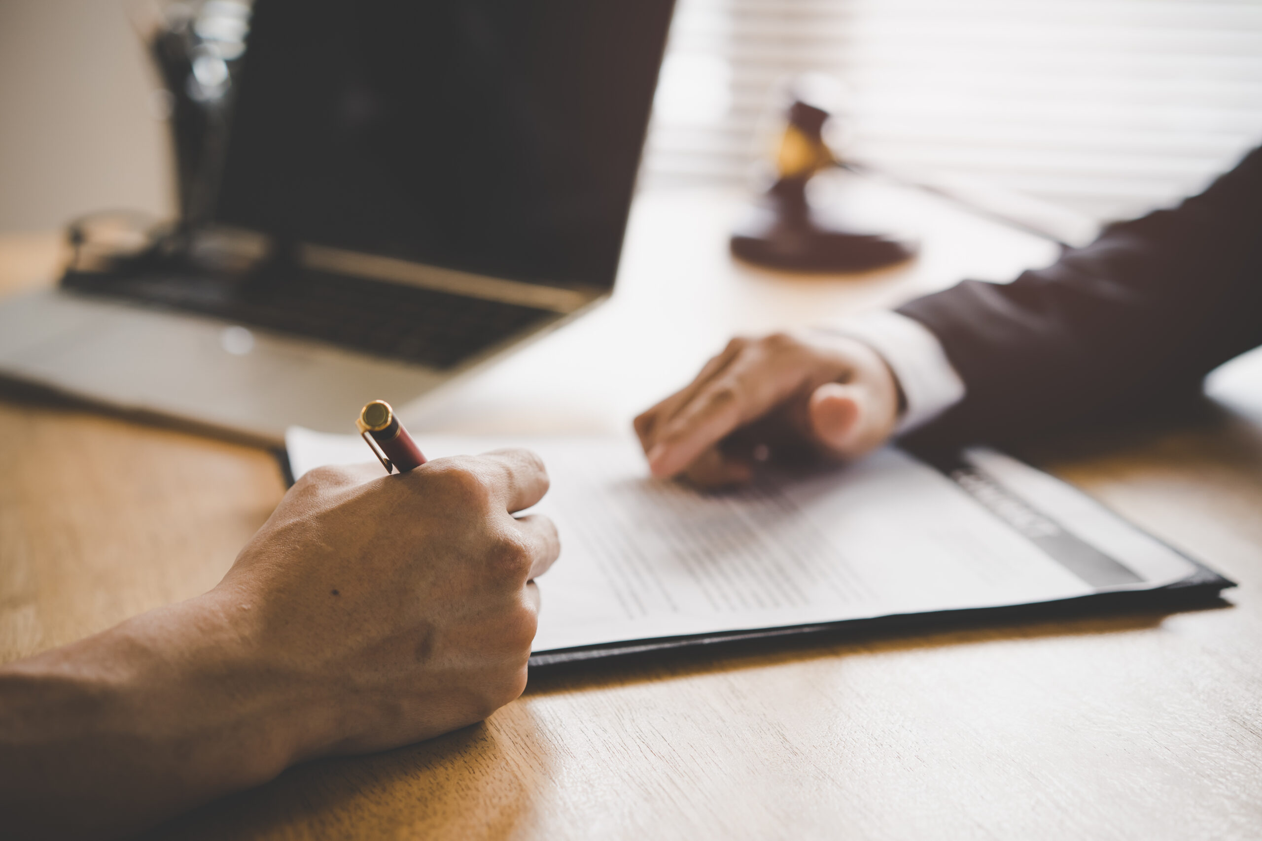 Lawyer consulting to client before sign business contract in the Lawyer consulting to client